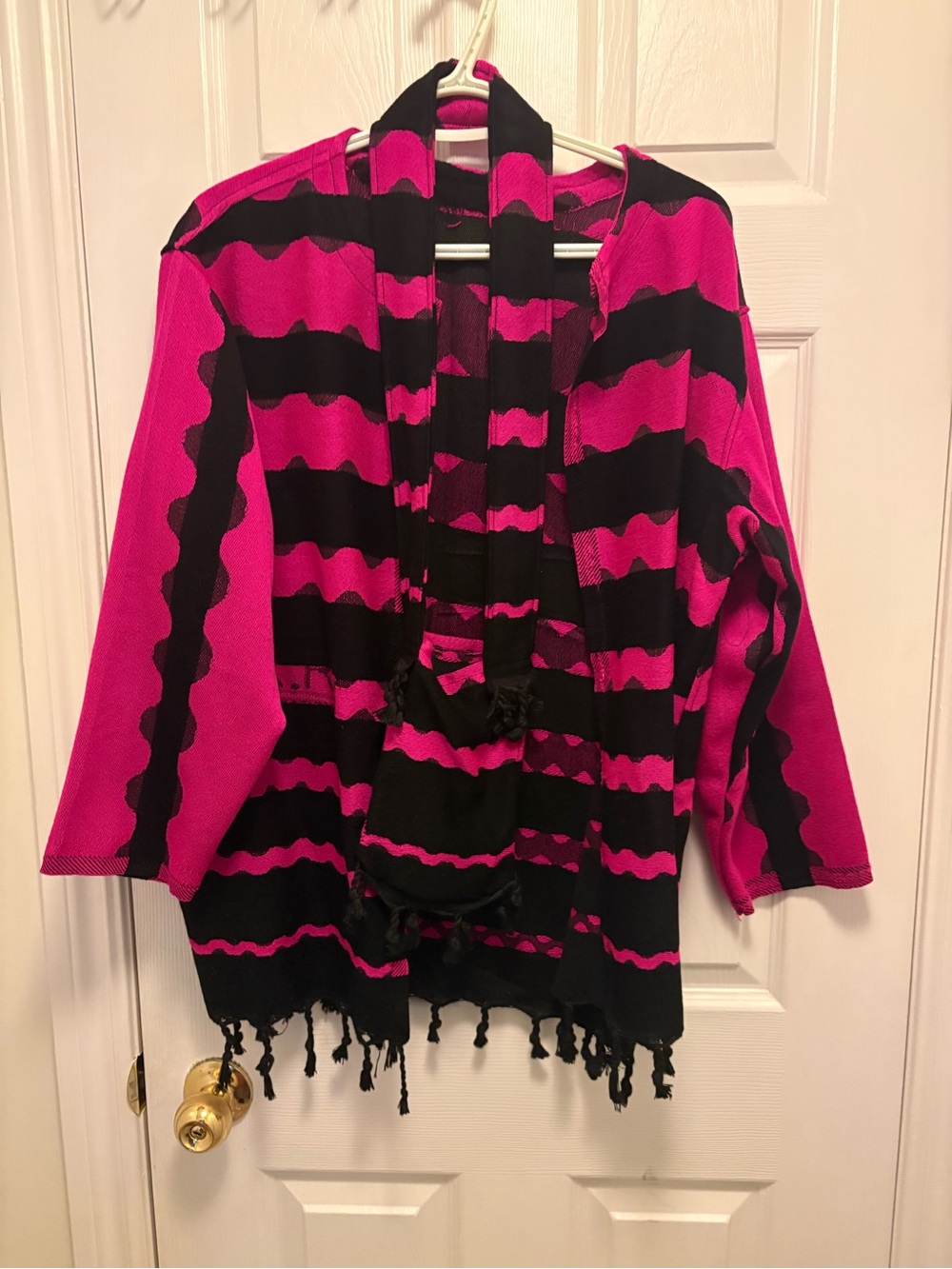 Handmade Blanket Pink and Black Striped Cardigan With Small Purse/Bag